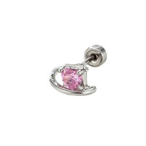 Titanium steel heart earrings with pink cubic zirconia in a silver star track design