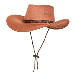 Chapeau de cowboy western classique en daim marron avec cordon et mentonnière réglable