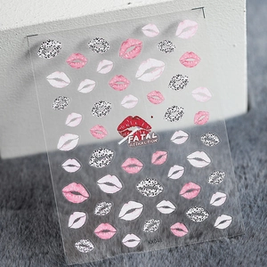 Minimalist 5D lip pattern nail stickers featuring red lips and leopard print designs