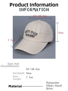 Size guide for quick-dry nylon baseball cap showing brim length and head circumference