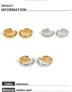 Detailed product information of gold and silver stainless steel hoop earrings in pairs