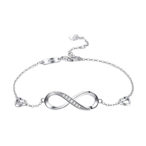 Bracciale infinito in argento sterling 925 con zirconi e ciondoli a cuore traforati