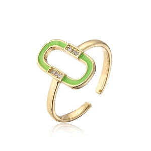 18K gold plated open ring with green enamel inlay and sparkling zircon crystals
