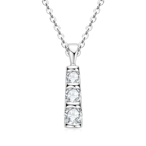Minimalist S925 sterling silver necklace featuring three tiered moissanite stone pendants