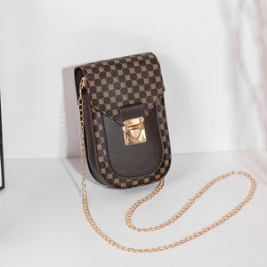 Vintage geometric phone crossbody bag with gold chain and heart-shaped metal clasp
