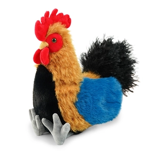 Morbido peluche di gallo multicolore con dettagli realistici e piume soffici