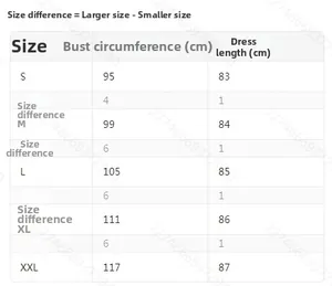 Size chart detail for sleeveless floral print dress showing bust and length in cm