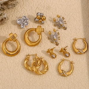Chic 18K gold and silver geometric earrings set with angel and lobster designs