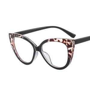 Cat-eye TR90 anti-blue light glasses frame with black and leopard print mixed pattern
