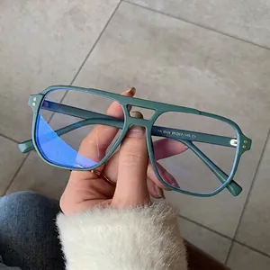 Occhiali Da Vista Quadrati Retrò Filtro Luce Blu Montature Ottiche TR90 Doppio Ponte UV400 Per Uomo Moda Minimalista