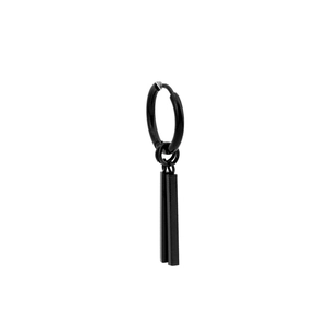 Hip hop punk style black stainless steel hoop earrings with double column pendants