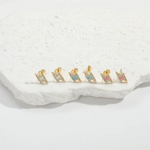 Minimalist lightning bolt stud earrings with colorful enamel and cubic zirconia stones