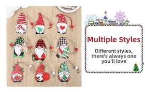 Detail showing 9 styles of wooden Christmas gnome ornaments with festive patterns