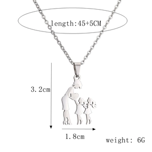 Detail view of family silhouette pendant with 45+5cm chain length and 3.2cm height specs