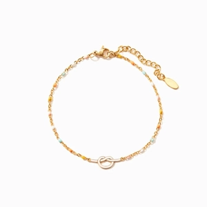 925 Sterling Silver Mother Daughter Knot Bracelet Minimalist Enamel Colorful Bead Gold Plated Adjustable Jewelry For Women