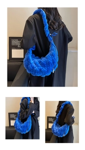 Blue quilted velvet hobo bag shown in multiple angles on model for daily styling