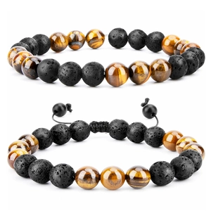 Natural Tiger Eye Lava Stone Beads Bracelet Adjustable Elastic Essential Oil Diffuser Yoga Healing Energy Jewelry