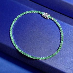 S925 sterling silver tennis bracelet with emerald green round cut zirconia stones