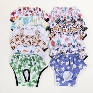 Pet Physiological Pants Dog Sanitary Underwear Female In Heat Breathable Washable Polyester Diapers Cartoon Print Tail Hole