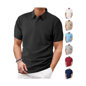 Men's casual jacquard polo shirt with herringbone texture in seven classic colors