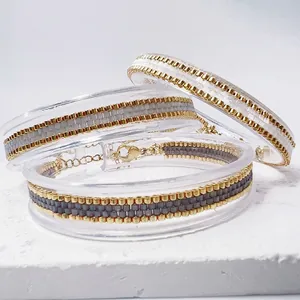 Handmade Glass Bead Bracelet For Women Adjustable 304 Stainless Steel Chain Bohemian Minimalist Solid Color Fashion Jewelry Gift