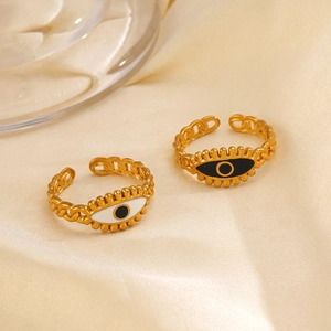 Bague Réglable Mauvais Œil En Acier Inoxydable Émail Goutte D'huile Maillon De Chaîne Bohème Vintage Bijoux Pour Femmes