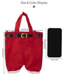 Christmas pant style gift bag size display with 21cm height and smartphone comparison
