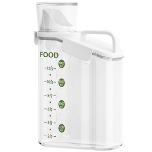 Transparent airtight food storage container for rice and flour with measuring cup lid