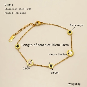 Détails du bracelet en acier inoxydable plaqué or 18K avec nacre et chiffres romains