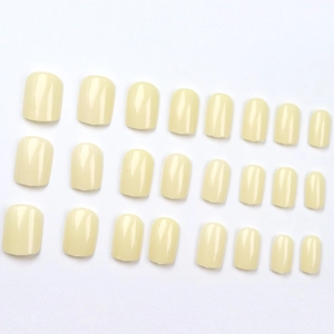 Glossy macaron cream yellow press-on nails set with 24 pieces in various sizes