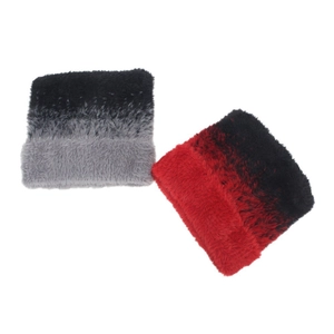 Fuzzy gradient knit cat ear beanies in black-grey and black-red for winter warmth