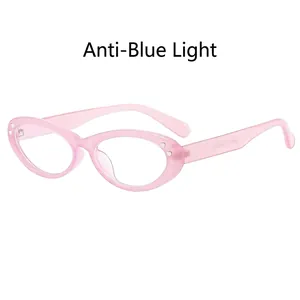 Vintage oval pink cat-eye glasses frame with heart accents and anti-blue light lenses
