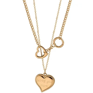 Layered gold titanium steel necklace with hollow heart and engraved Love You More charm