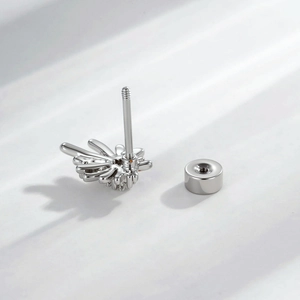 Sparkling silver firework flower cartilage stud earring with micro-set zircon and screw back