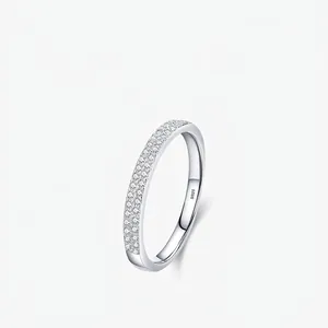 Double Row Pavé Setting Cubic Zirconia Ring 925 Sterling Silver Sparkling Minimalist Jewelry For Women