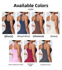 Matrix display of racerback sports bras in seven vibrant colors with matte texture