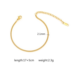 Detail of 2.1mm gold wheat chain bracelet showing lobster clasp and 17+5cm length