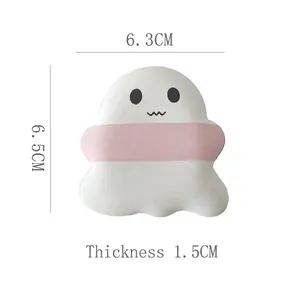 Ghost shaped white air cushion powder puff with pink ribbon and cute cartoon face