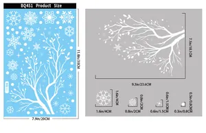 Size guide for Christmas window decals showing branch, snowflake and dot dimensions