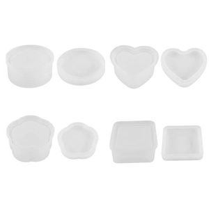 Set de 8 moules en silicone DIY pour boîtes de rangement en résine, formes cœur, fleur et carré