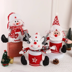 Christmas Storage Jars Knit Fabric Cartoon Santa Snowman Reindeer Gift Boxes Festive Holiday Party Favors Desktop Decor