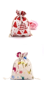 Détails de sacs cadeaux de Noël en coton avec motifs de rennes en feuille d'or