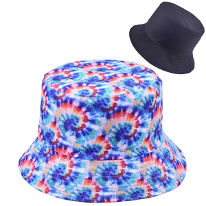 Sombrero de pescador reversible tie-dye y negro para protección solar y playa al aire libre