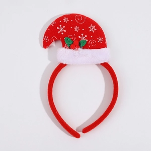 Christmas headband with red mini Santa hat and white snowflake pattern on white background