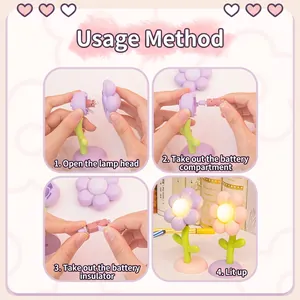 Cute flower shaped LED mini night light with magnetic base and battery powered setup