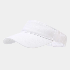 Close-up of white sun visor hat with premium cotton twill texture and reinforced stitching