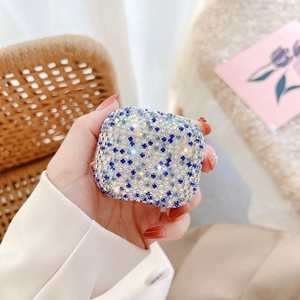 Handheld sparkling blue and clear rhinestone case for AirPods Pro bluetooth earphones