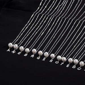 Elegant S925 silver necklace with white pearl and micro-pave diamond initial pendant