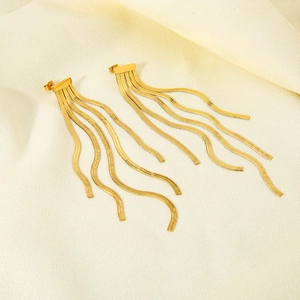 Elegant 18k gold plated stainless steel long snake chain tassel drop earrings for women