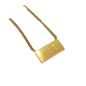 Golden 111 angel number rectangular pendant necklace with elegant Cuban chain